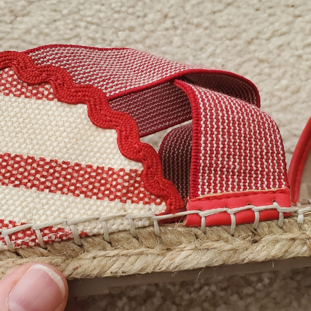 Land's End Red Cream Striped Espadrille Sandals With Ric Rac 9m - Picture 7 of 9